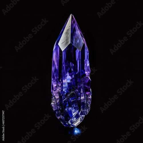 Semi-precious tanzanite stone isolated with black background.  Created with generative AI technology.