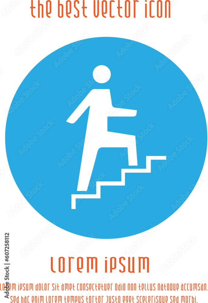 Man on stairs going up vector icon eps 10. Promotion symbol. Simple isolated illustration. Man on stairs going up vector icon eps 10. Promotion symbol. Simple isolated illustration.