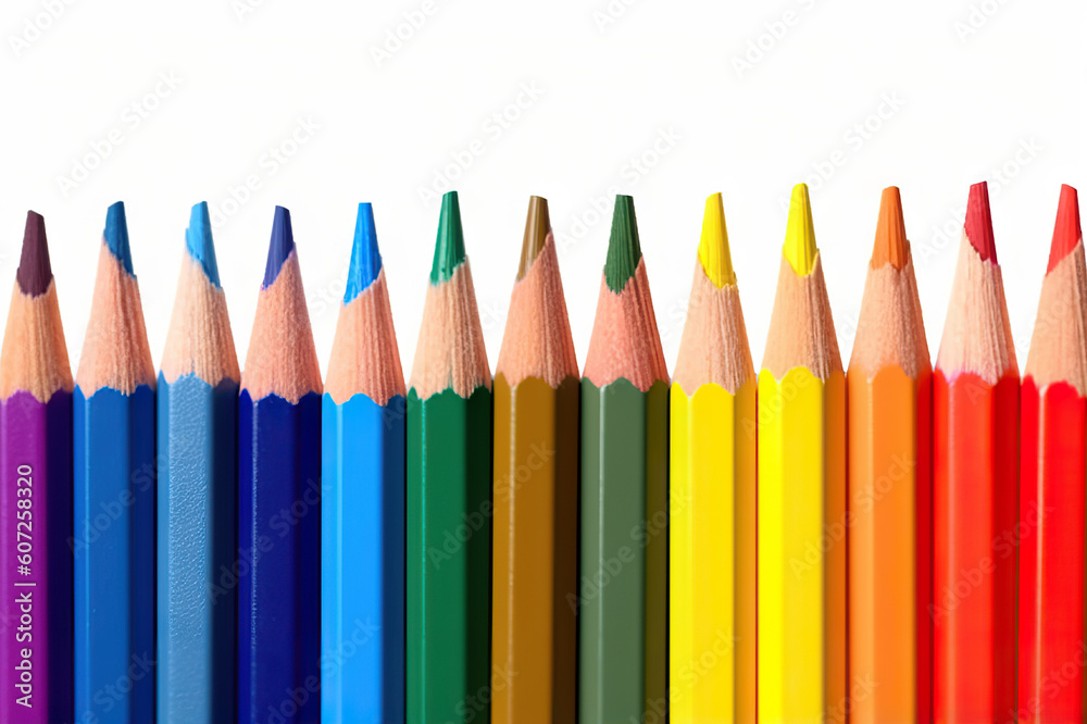 Creative Spectrum Color Pencils Zigzag Isolated on Background. created with Generative AI Creative Spectrum Color Pencils Zigzag Isolated on Background. created with Generative AI