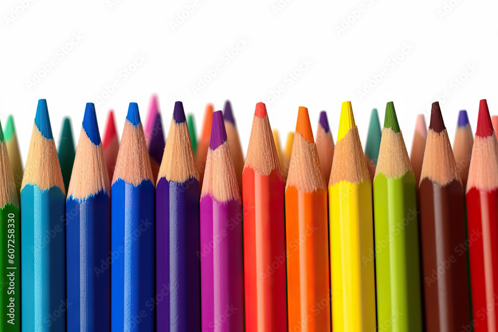 Fototapeta premium Creative Spectrum Color Pencils Zigzag Isolated on Background. created with Generative AI