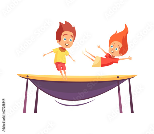 Children Jumping Trampoline Composition