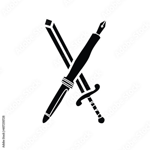 sword and pen silhouette icon. Vector on white background