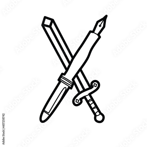sword and pen silhouette icon. Vector on white background