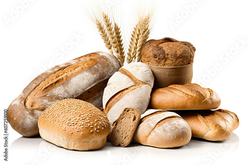 Fresh Homemade Bread Set Isolated on White Background. created with Generative AI