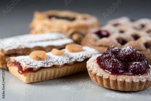 Stunning selection of classic Austrian pastries such as Linzer tarts and strudels. (Generative AI)