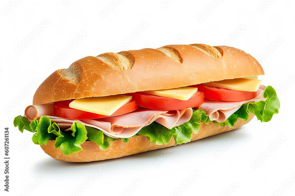 Delectable Ham and Cheese Salad Submarine Sandwich on Freshly Cut Baguette: A Tasty Delight. created with Generative AI Delectable Ham and Cheese Salad Submarine Sandwich on Freshly Cut Baguette: A Tasty Delight. created with Generative AI