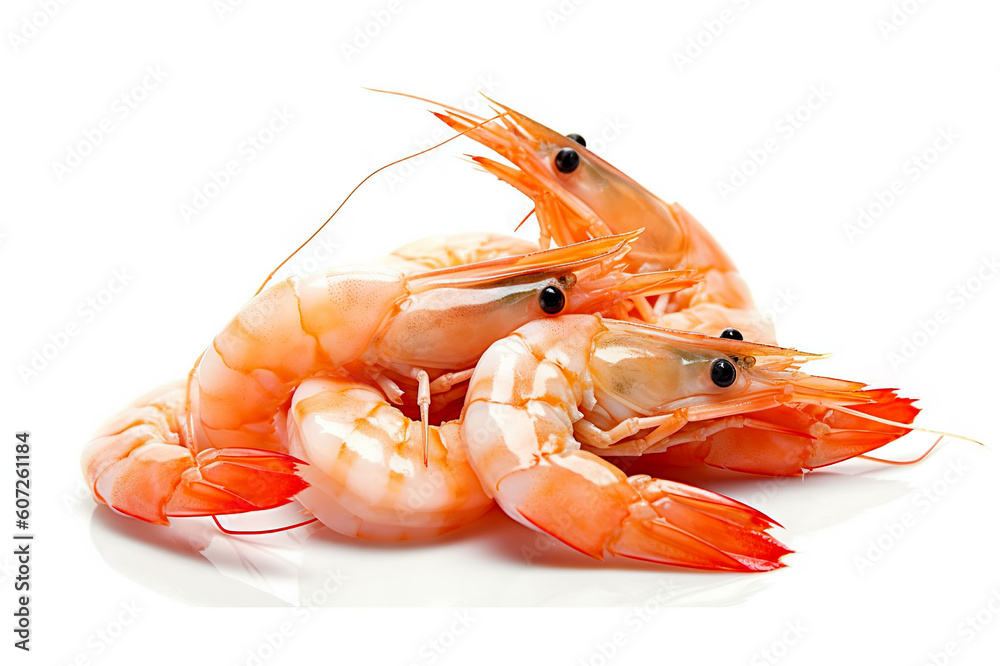 Indulge in the Close-Up View of Deliciously Prepared Shrimp, Glistening and Tempting, on a White Background. created with Generative AI Indulge in the Close-Up View of Deliciously Prepared Shrimp, Glistening and Tempting, on a White Background. created with Generative AI