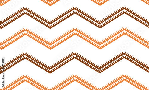 abstract geometric spiky zigzag orange beige and brown line on white background endless pattern design for traditional fabric printing
