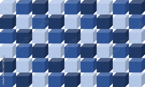 multi blue tone cube 3D seamless repeat pattern, replete image design for fabric printing or wallpaper, blue abstract wall