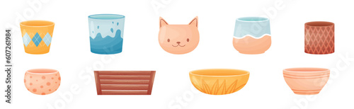 Shaped Ceramic or Clay Empty Pot and Container for Decor Vector Set