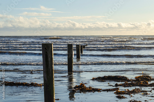erosion prevention posts on a beach in County Down Northern Ireland