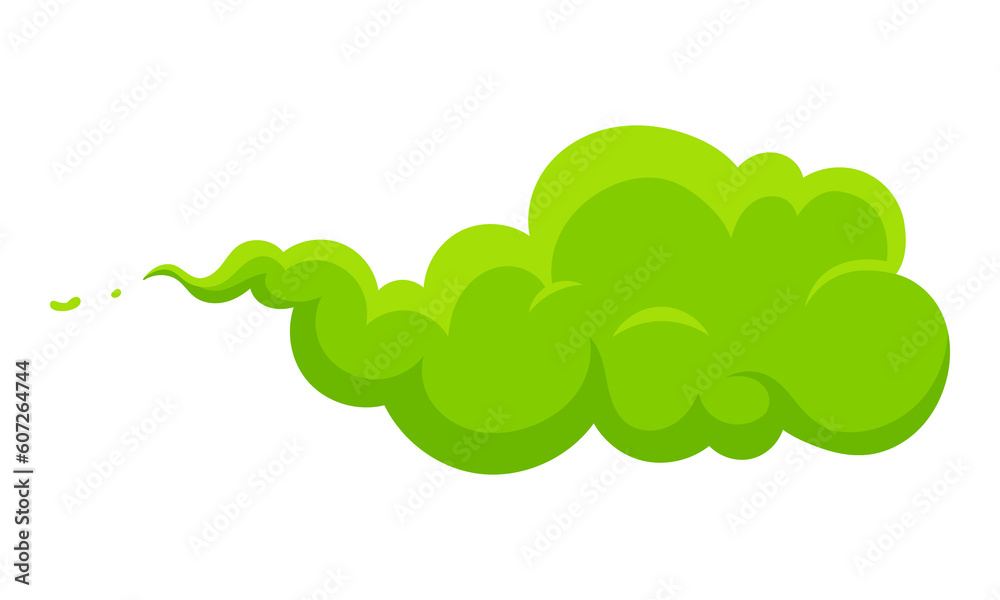 Smelling green cartoon smoke or fart clouds flat style design vector illustration. Bad stink or toxic aroma cartoon smoke cloud isolated on white background.