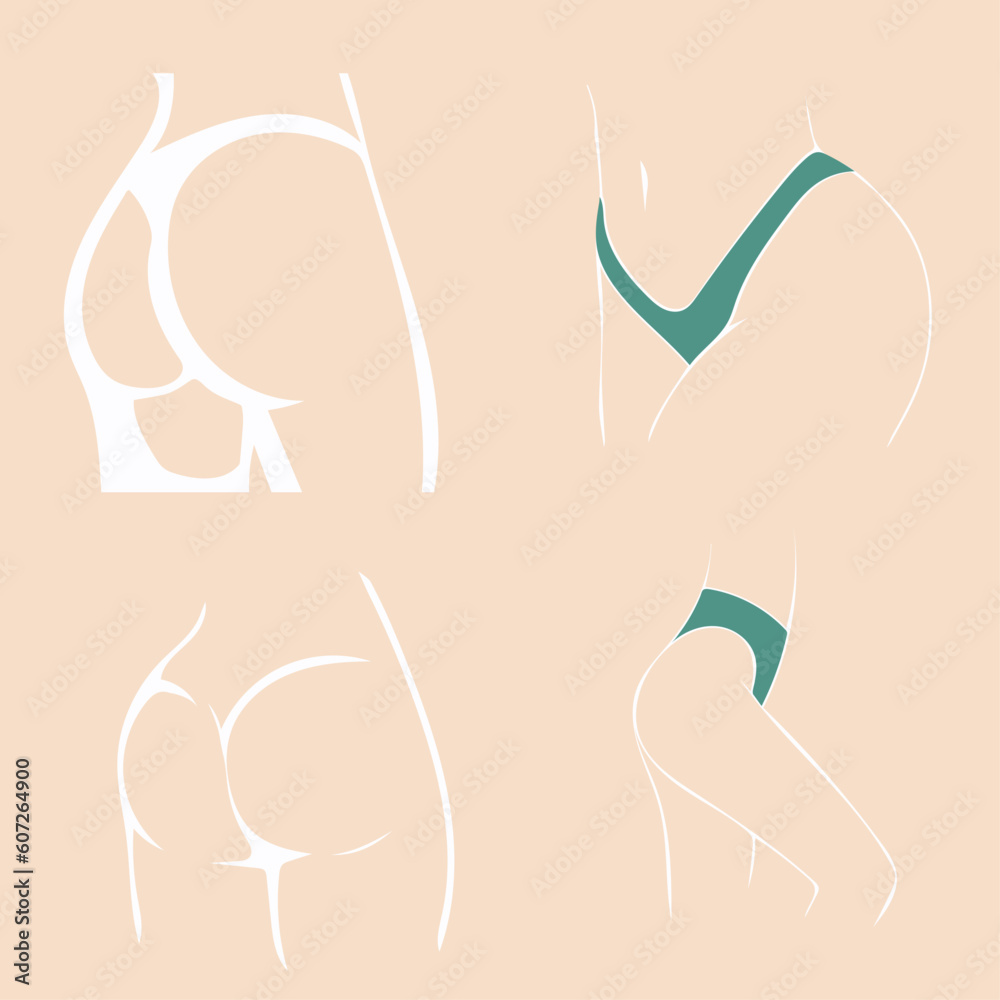 Set icons One line silhouette of a female body on beige background. Set icons One line silhouette of a female body on beige background.