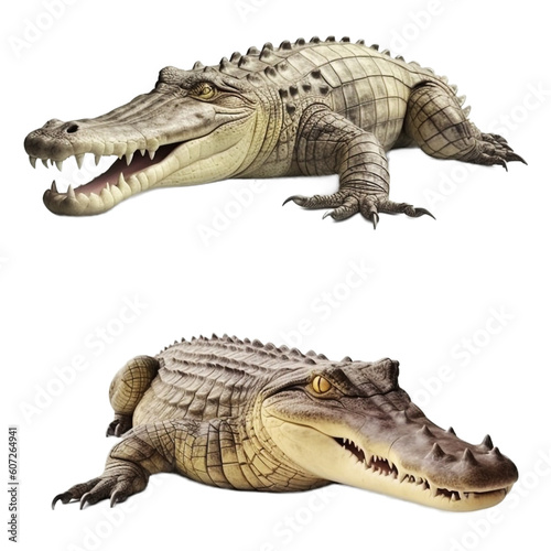 Set of alligator on white background.