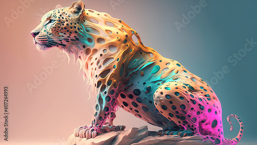 Fototapeta Naklejka Na Ścianę i Meble -  Leopard animal abstract wallpaper. Soft background panthera in Pastel colors generative ai