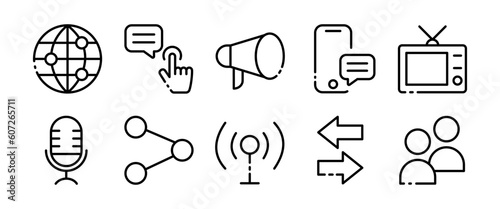 Mass media. Line icon, black, media icons set. Vector icons.