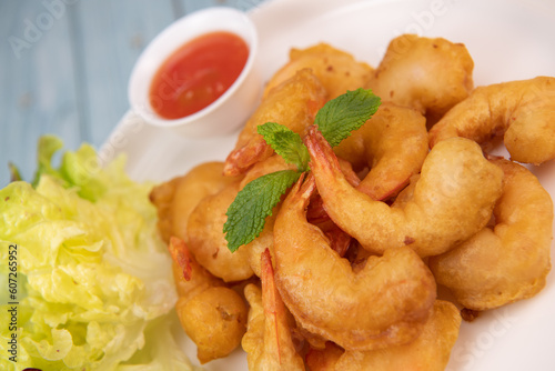 Recipe for shrimp fritters in sweet and sour sauce, High quality photo