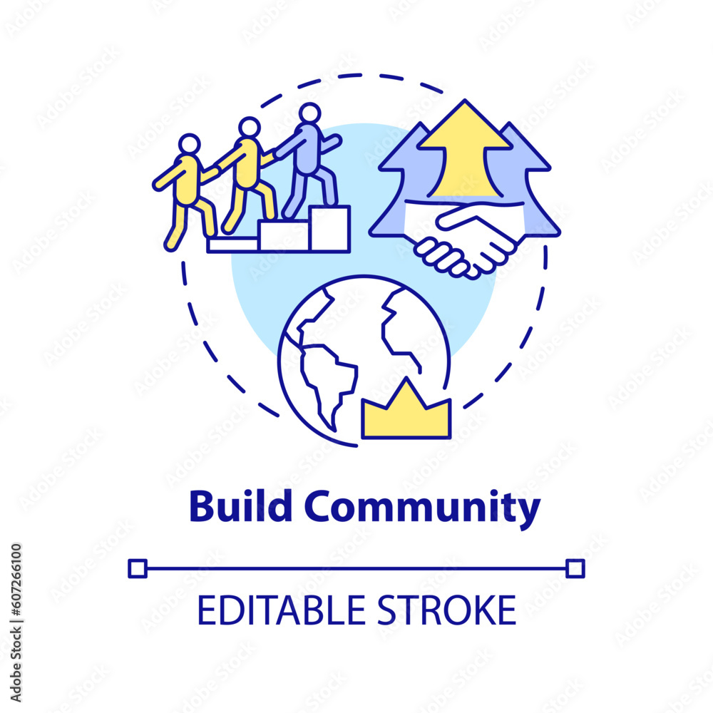 Build community concept icon. Word of mouth marketing. Brand awareness. Public relation. Customer engagement abstract idea thin line illustration. Isolated outline drawing. Editable stroke