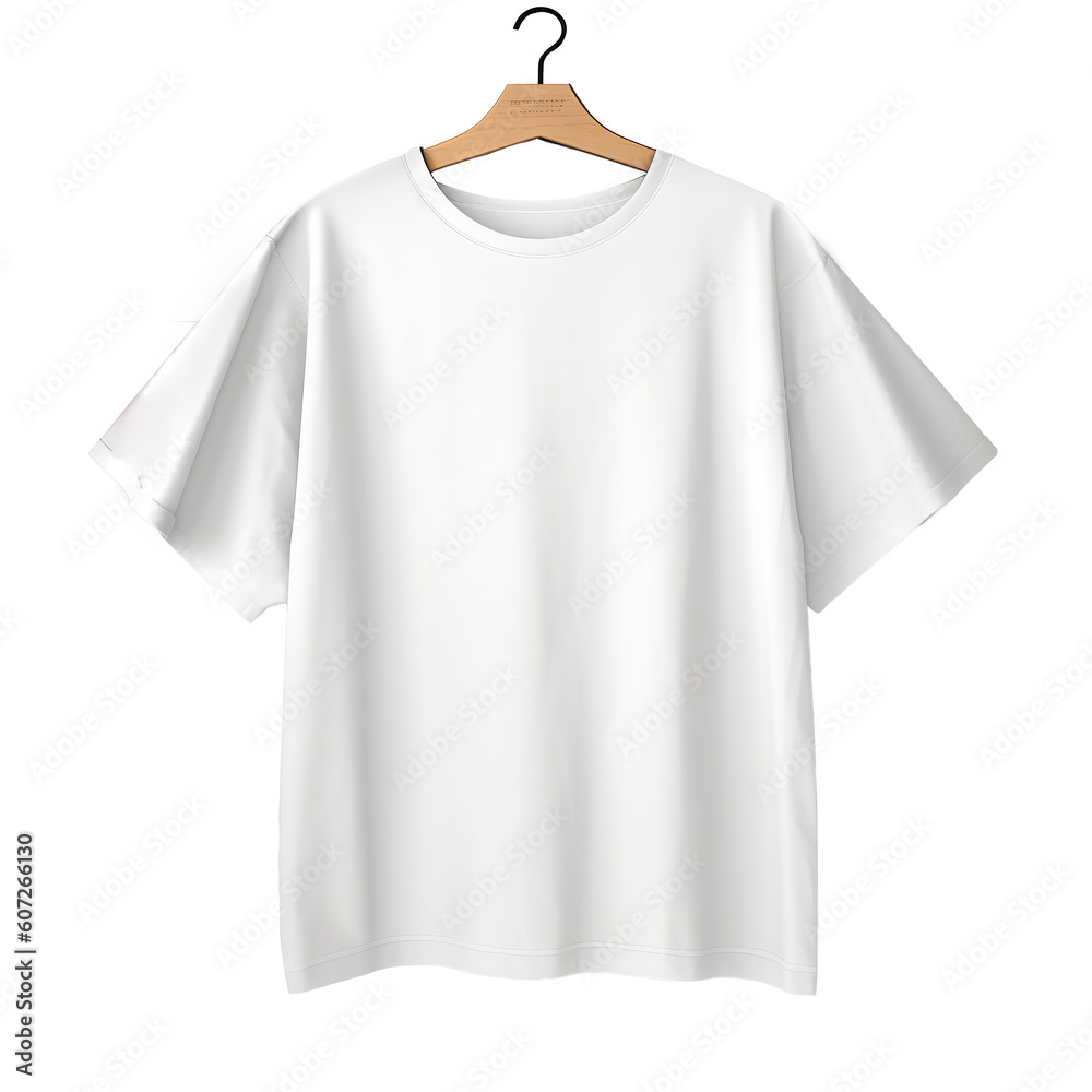 Blank White T-Shirts Mock-up hanging on, front side view. Ready to replace your design. Generative ai Blank White T-Shirts Mock-up hanging on, front side view. Ready to replace your design. Generative ai