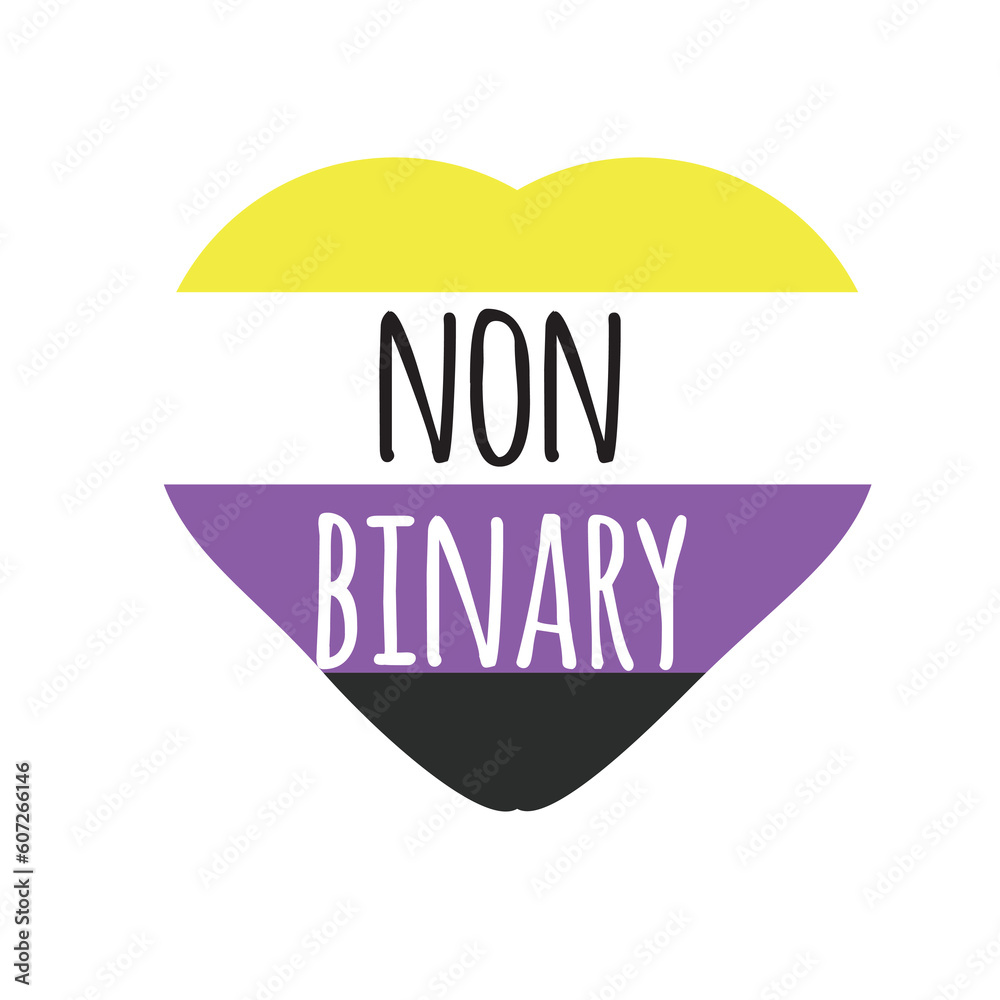 non binary. Hand lettering illustration  with flag for your design