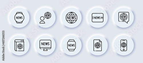 News. Neomorphism, black, news icons. Vector icons.