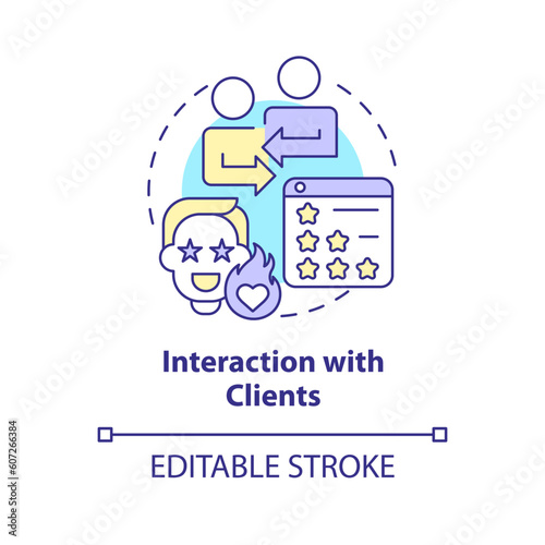 Interaction with clients concept icon. Customer satisfaction. Online poll. Market analysis. Product review abstract idea thin line illustration. Isolated outline drawing. Editable stroke