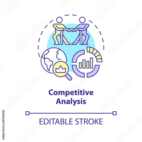 Fototapeta Naklejka Na Ścianę i Meble -  Competitive analysis concept icon. Data research. Economic growth. Strategic management. Performance evaluation abstract idea thin line illustration. Isolated outline drawing. Editable stroke