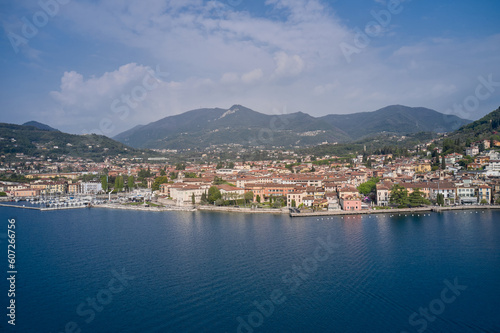 View of the historic part of Salò on Lake Garda Italy. Tourist site on Lake Garda. Lake in the mountains of Italy. Aerial view of the town on Lake Garda. © Berg