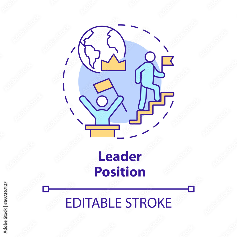 Leader position concept icon. Leadership development. Business success. Goal achievement. Forward thinking abstract idea thin line illustration. Isolated outline drawing. Editable stroke Leader position concept icon. Leadership development. Business success. Goal achievement. Forward thinking abstract idea thin line illustration. Isolated outline drawing. Editable stroke