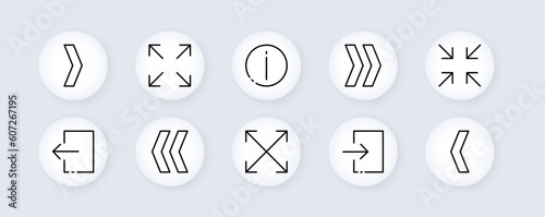 Control buttons. Neomorphism, black, control arrows. Vector icons.