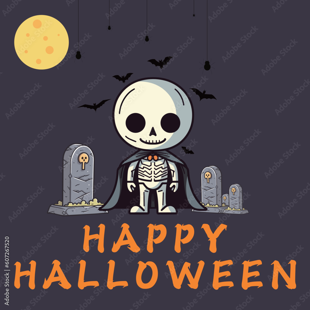 Cute Halloween skeleton image vector illustration portfolio Stock