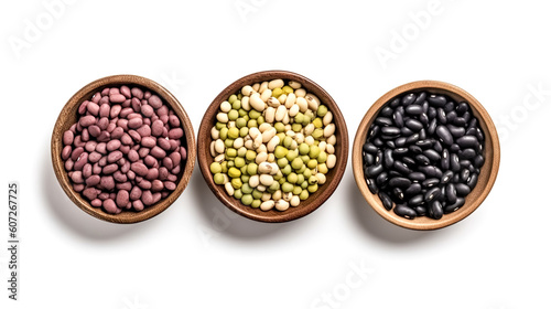 Legumes and beans assortment on white background, generative AI. © puhimec