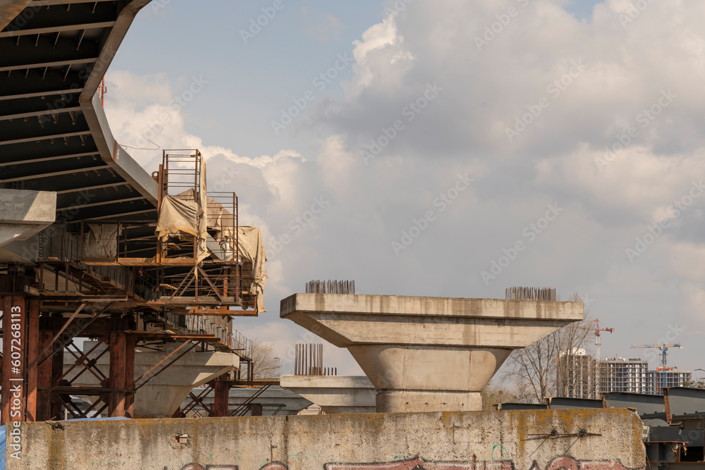 Construction site. structural elements for the construction of bridges and flyovers Construction site. structural elements for the construction of bridges and flyovers