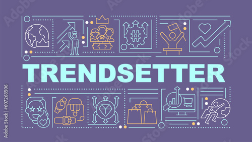 Trendsetter word concepts dark blue banner. Marketing strategy. Infographics with editable icons on color background. Isolated typography. Vector illustration with text. Arial-Black font used