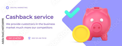 Cashback service commercial banking money refund for shopping social media banner 3d icon vector
