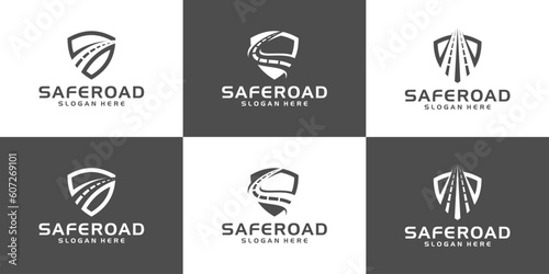 Collection of safe road logo. shield with road graphic design vector illustration. Symbol, icon, creative.