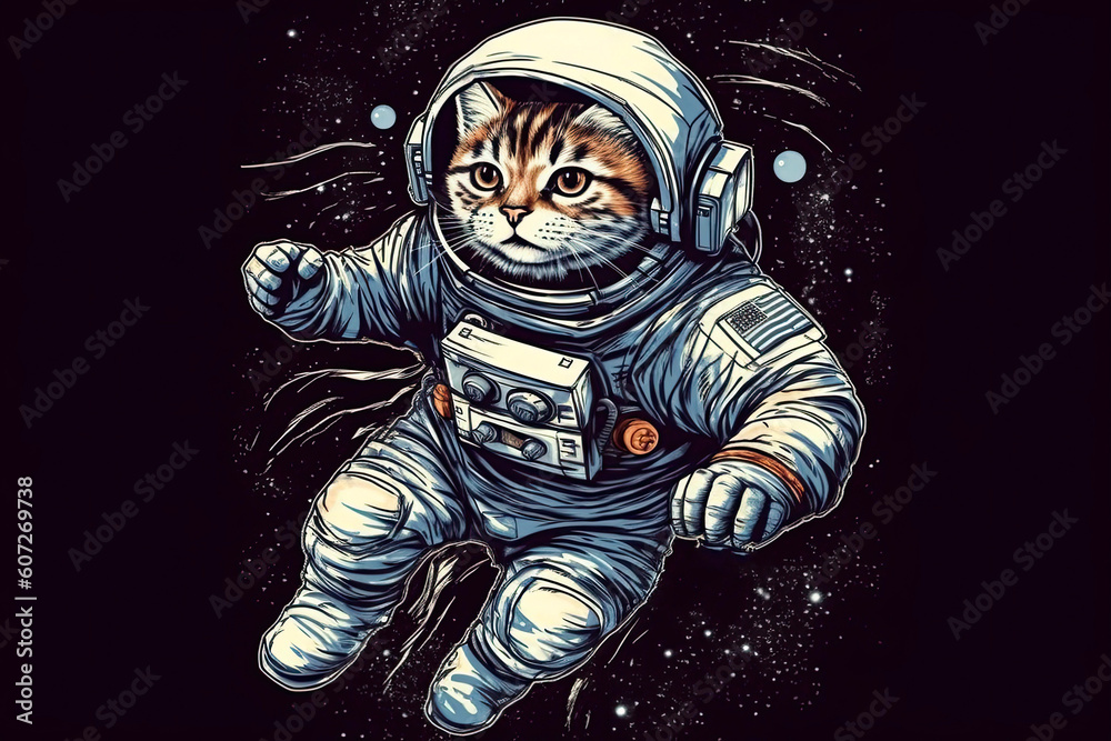 Fototapeta premium An astronaut cat in a spacesuit. illustration. Generative AI
