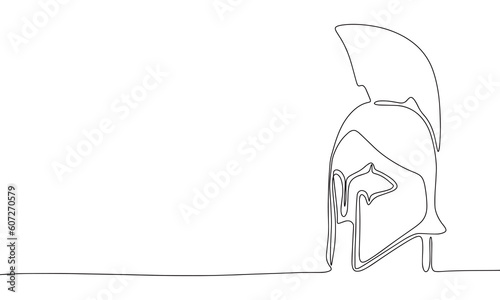 Knight helmet isolated on white background. Line art helmet. One line continuous vector illustration. 