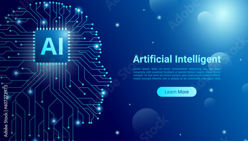 Artificial Intelligence chips concept background. circuit network forms the head.
