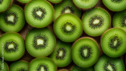 a lot of kiwi slices as textured background Generative AI