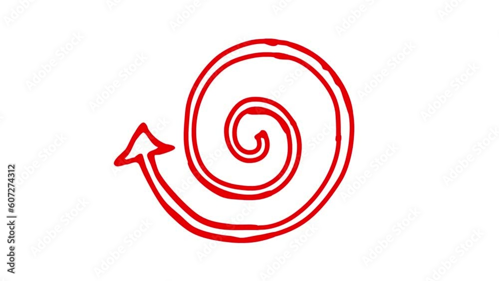 Animated red icon of spiral arrow is drawn. Linear icon. Looped video. Hand drawn vector illustration isolated on white background. Animated red icon of spiral arrow is drawn. Linear icon. Looped video. Hand drawn vector illustration isolated on white background.