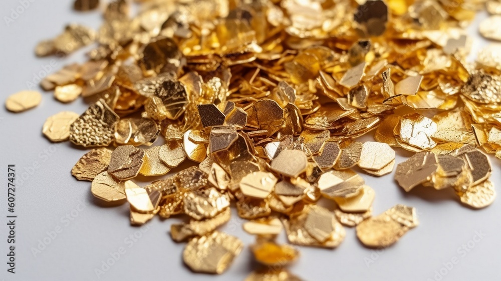 pieces  flakes of gold foil  and craft supply isolated Generative AI