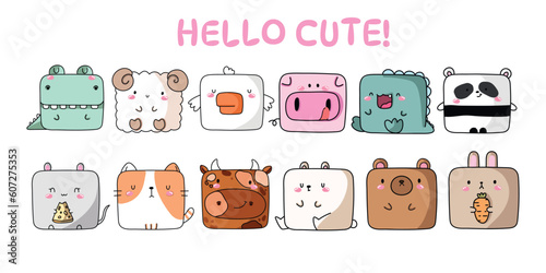 Cute abstract animals set. Flat design, vector illustration.