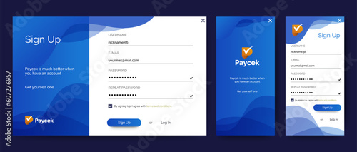 Set of Sign Up and Sign In forms. Blue gradient. Registration and login forms page. Professional web design, full set of elements. User-friendly design materials.	