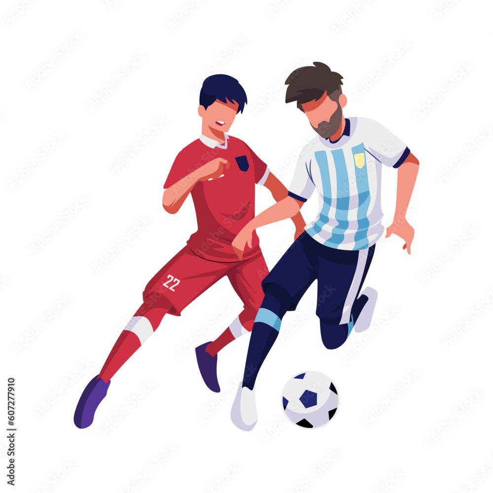 Illustration of a friendly match between Indonesia and Argentina, player number 22 jersey.