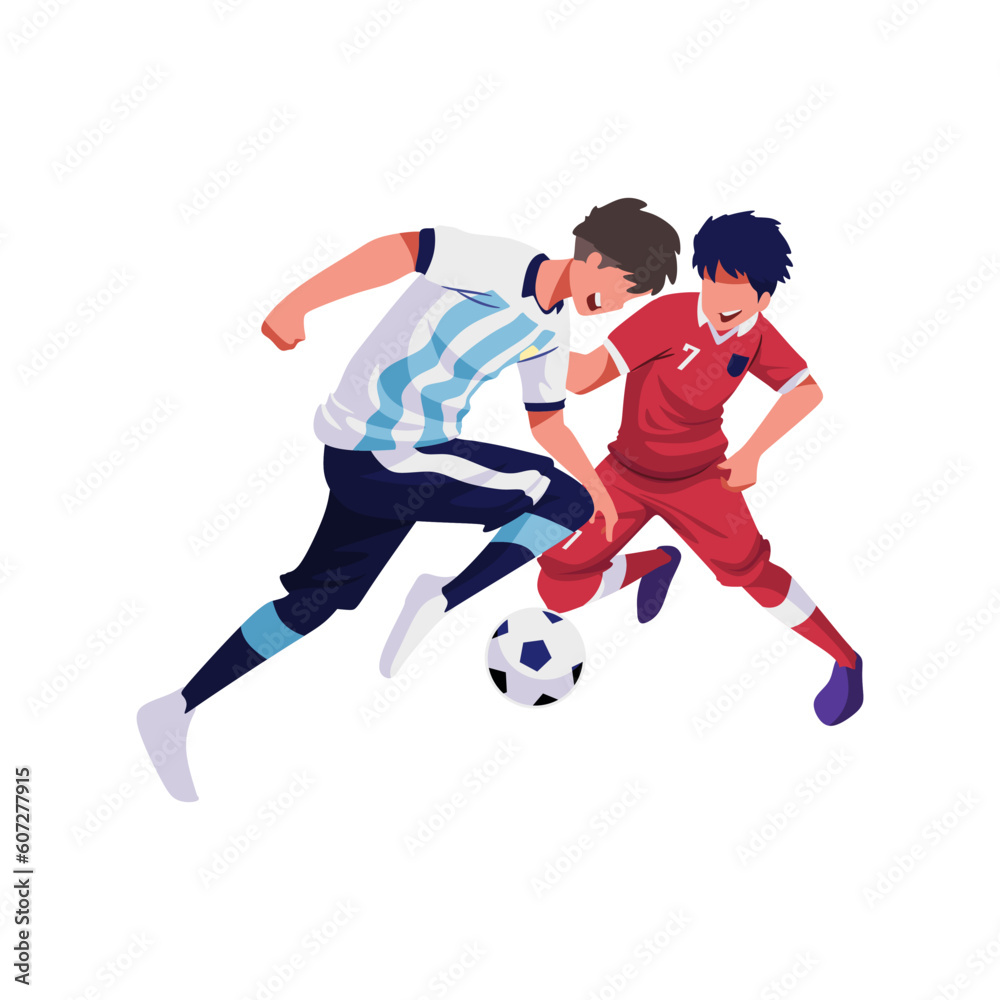 Illustration of a friendly match between Indonesia and Argentina, they are playing soccer.