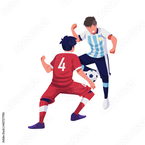 Illustration of a friendly match between Indonesia and Argentina, fighting for the ball