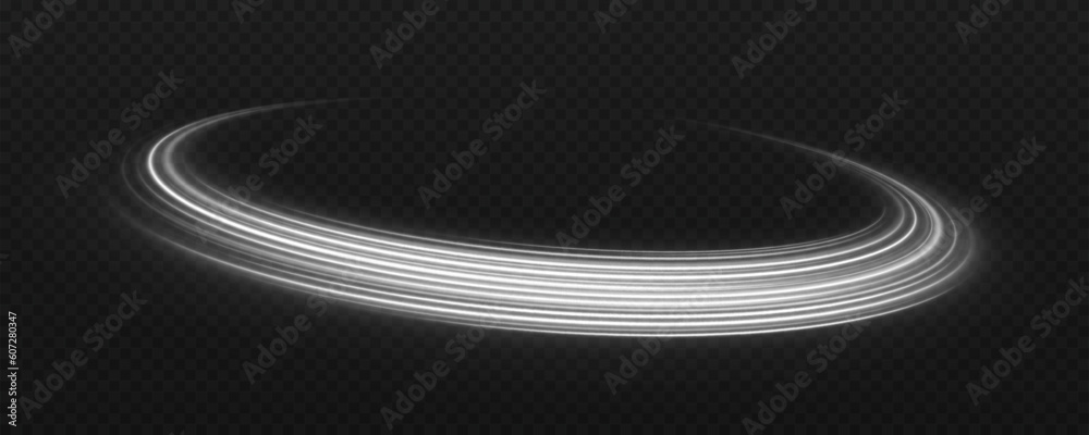 Silver space trail with light effect. Magic wavy comet on transparent background. Sparkle cosmic lines effect. - obrazy, fototapety, plakaty 