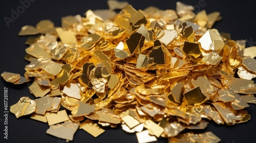 pieces flakes of gold foil and craft supply isolated Generative AI