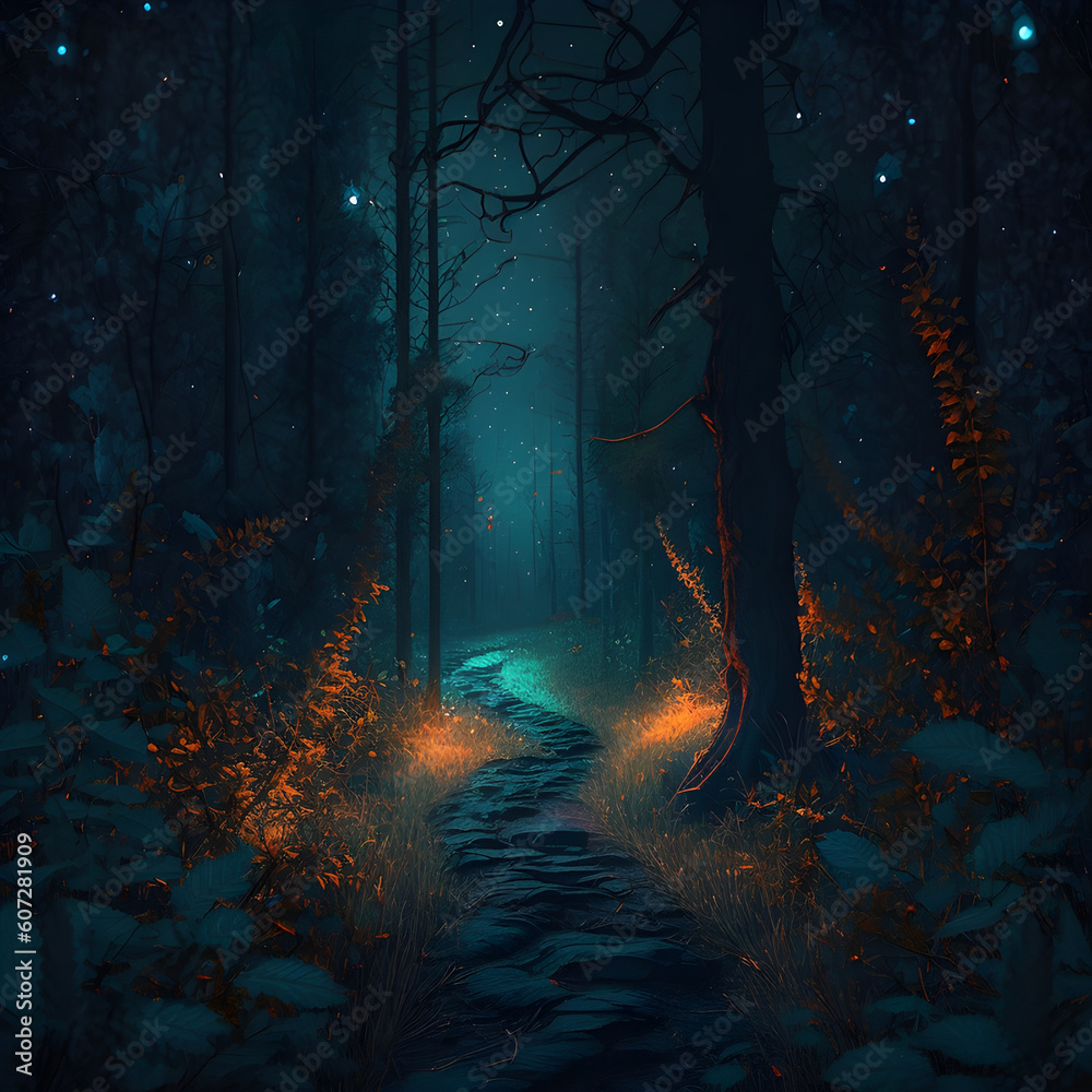 forest in night illustration - AI Generative